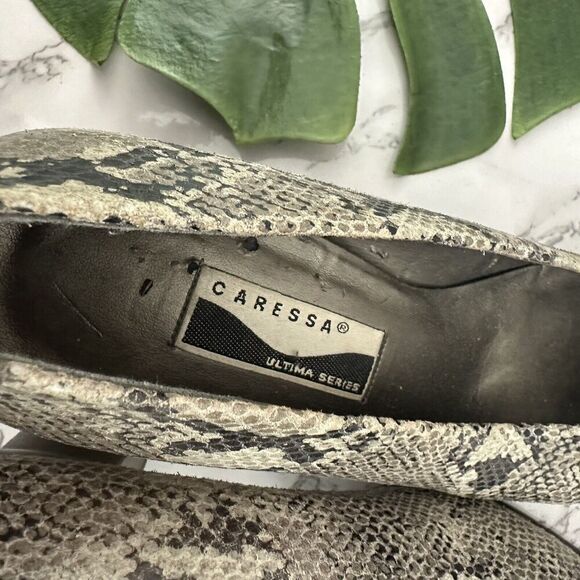 Caressa Womens Vintage Y2k Square Toe Pumps Heels Size 8.5 Gray Snakeskin Block - Picture 9 of 9